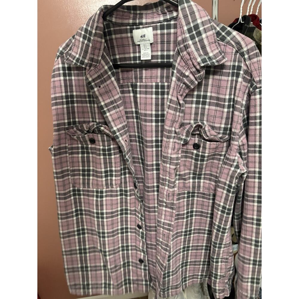 Flannel Size Large Pink, Black And White